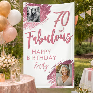 70 und Fantastisch Rosa Glitter 2 Foto 70. Geburts Banner