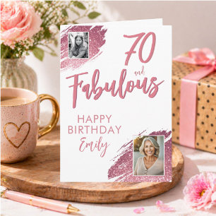 70 und Fantastisch Rosa Glitter-Foto-Geburtstag Karte
