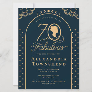 70 und Fantastisch Vintage Blau Gold 70. Geburtsta Einladung