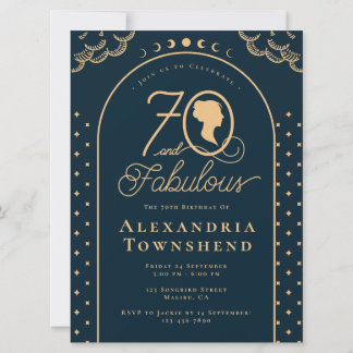 70 und Fantastisch Vintage Blau Gold 70. Geburtsta Einladung