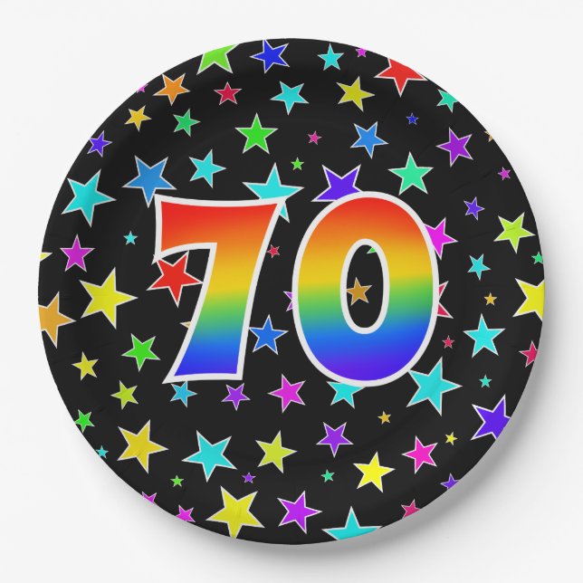 70. Veranstaltung: Bold, Fun, Colorful Rainbow 70 Pappteller (Vorderseite)