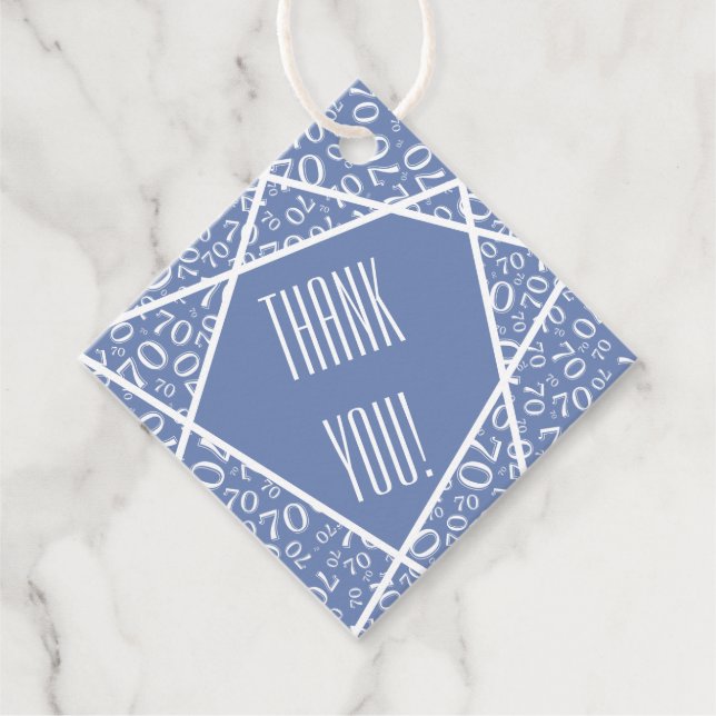 70 Vielen Dank Wonky Linien Nummer Muster Blau/Wei Geschenkanhänger (Vorderseite)