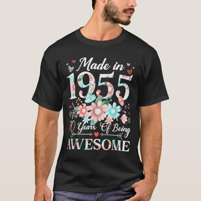 70 Year Old Made In 1955 Floral 70th Birthday Wome T-Shirt (Vorderseite)
