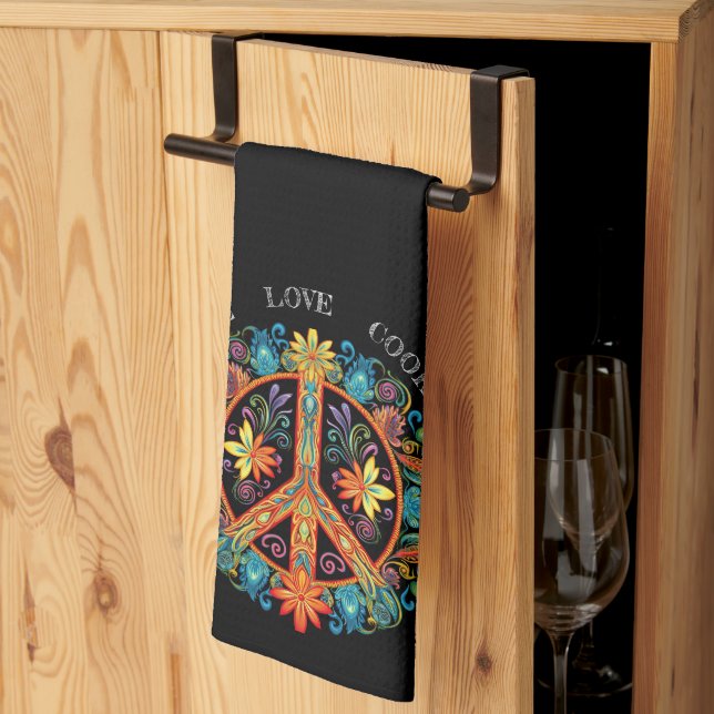 70er 60er Friedenszeichen farbig Geschirrtuch (Drittel gefaltet)