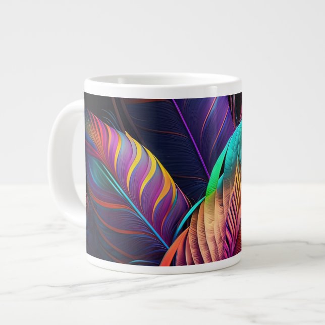 70er 60er Psychedelische Federn  Jumbo-Tasse (Vorderseite Links)