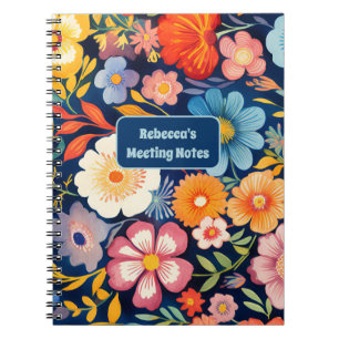 70er 60er Retro Floral Monogram Blue und Orange Notizblock