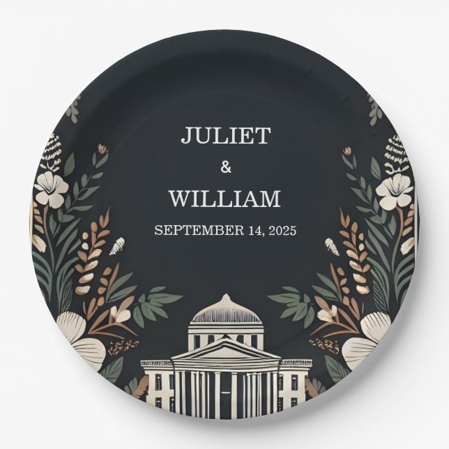 70er 80er Fast Bold Boho Courthouse Wedding Pappteller (Vorderseite)