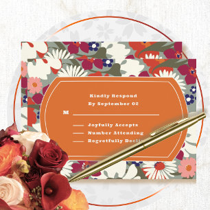 70er 80er Florale Orange Grüne Retro-Hochzeit RSVP