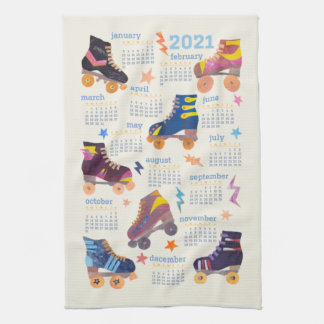 70er 80er Nostalgia Collage Roller Skate Calendar Geschirrtuch