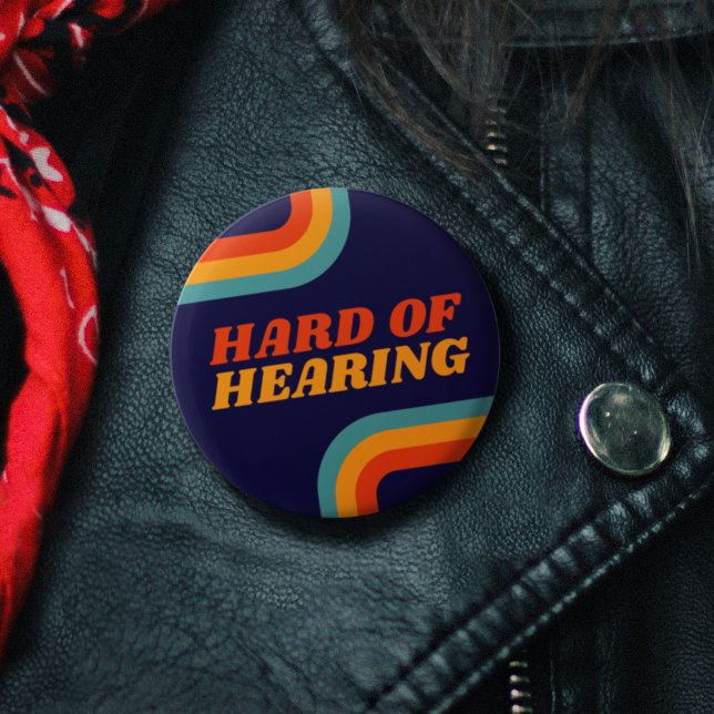 70er Blue Orange Retro Lines hartes Gehör Button ( 70s Blue Orange Retro Lines Hard of Hearing Button)