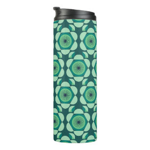 70er-Blumen-Vibe - grün und blau Thermosbecher