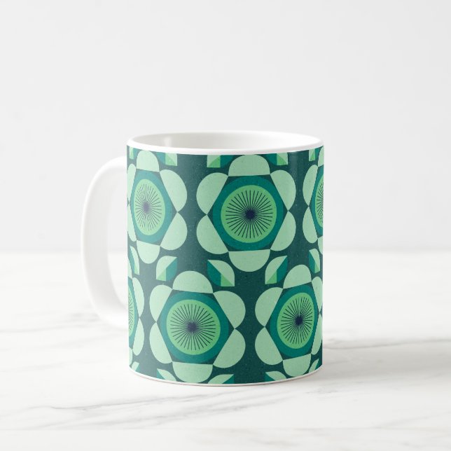 70er Blumenvibe - grün und blau Kaffeetasse (Vorderseite Links)