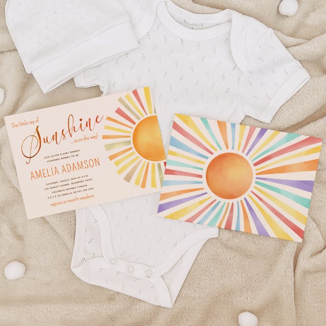 70er Boho Sun "Little Ray of Sunshine" Kinderdusch Einladung (Von Creator hochgeladen)