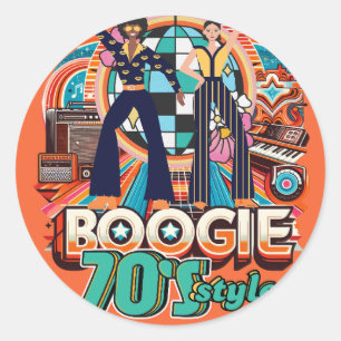 70er Boogie Retro Disco Tanz Empfang Runder Aufkleber