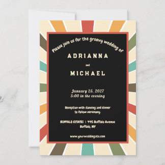70er Colorful Retro Nostalgie Hochzeit Einladung