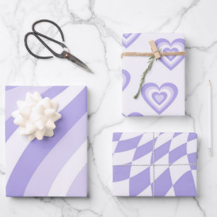 70er der lila hintereinander geometrischen Streife Geschenkpapier Set