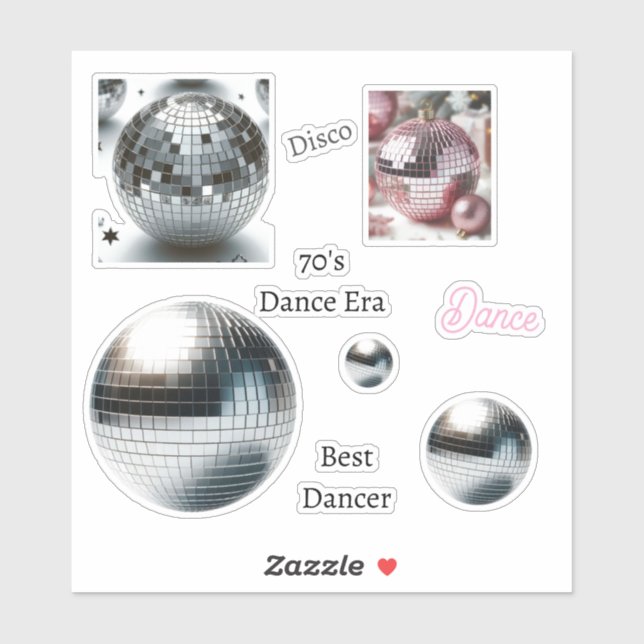 70er Disco Ball Dance Vinyl Set Aufkleber (Blatt)