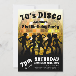 70er Disco-Geburtstag Goldener Glitterball Einladung