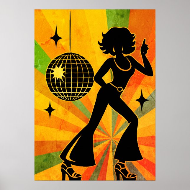 70er Disco-Tänzer Retro Poster (Vorne)