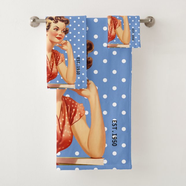 70er Elegant einzigartiges Retro-Kunstwerk Polka d Badhandtuch Set (Insitu)