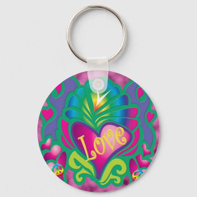70er Floral Liebe Schlüsselanhänger (Vorderseite)