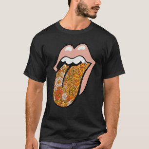 70er Floral Lips Hippie Groovy Daisy Positiver Gei T-Shirt