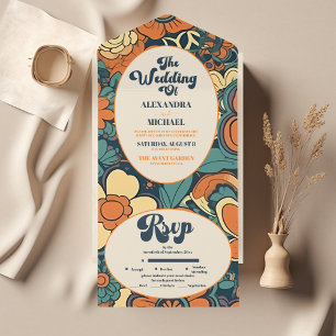 70er Floral Wedding All In One Einladung