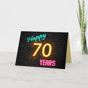 70er Geburtstag Neon-Schriftzug auf Ziegel Karte