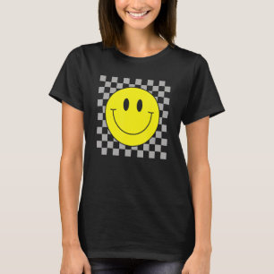 70er Gelbes Lächelgesicht Niedlich Schachbrett Läc T-Shirt