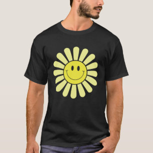 70er Gelbes Smiley-Gesicht-Blume  Glücklich Friede T-Shirt