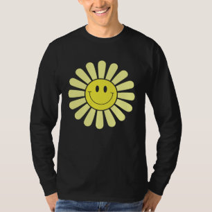 70er Gelbes Smiley-Gesicht-Blume  Glücklich Friede T-Shirt