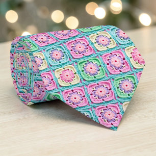 70er Granny Square Crochet Schlips Krawatte