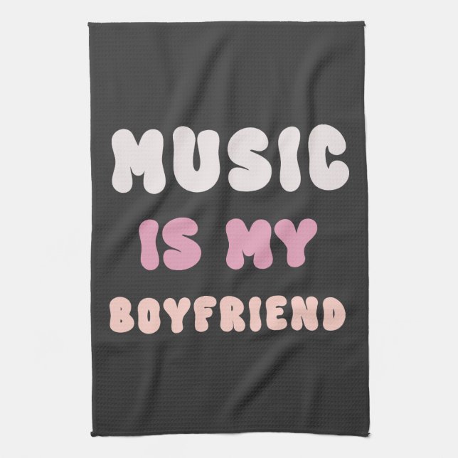 70er Groovy Typografie - Musik ist mein Freund Geschirrtuch (Vertikal)