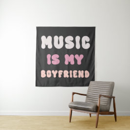 70er Groovy Typografie - Musik ist mein Freund Wandteppich