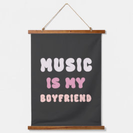 70er Groovy Typografie - Musik ist mein Freund Wandteppich Mit Holzrahmen