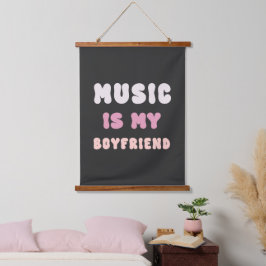 70er Groovy Typografie - Musik ist mein Freund Wandteppich Mit Holzrahmen