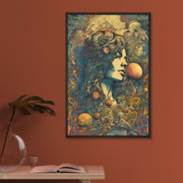 70er Hippie-Frau AI-Kunst | Psychedelischer Retro- Poster