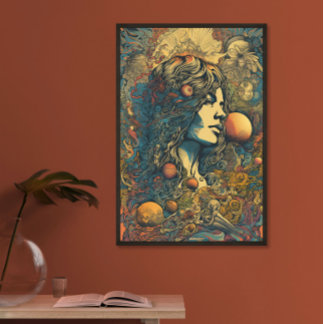 70er Hippie Woman AI Art | Psychedelic Retro Poster