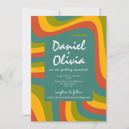 70er Jahre Groovy mit Foto/QR Hochzeit Einladung