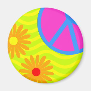 70er Jahre Hippie-Friedenszeichen und Blume Magnet