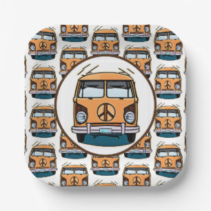 70er Jahre Hippie-Van Retro Vintage Stil Geburtsta Pappteller