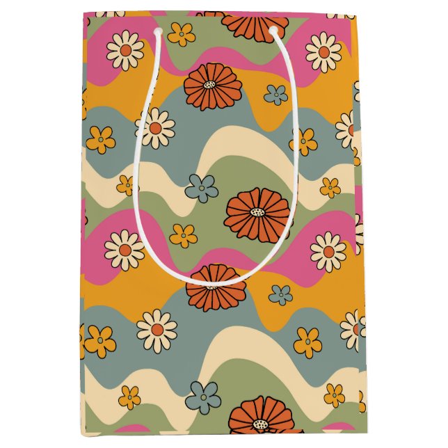 70er Jahre Inspiriert Retro Floral Geschenktasche Mittlere Geschenktüte (Vorderseite)