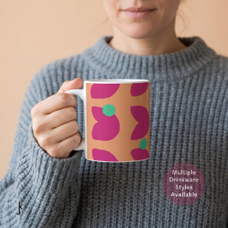 70er Jahre Lebendige rosa Tulpe mit grünen Punkten Kaffeetasse