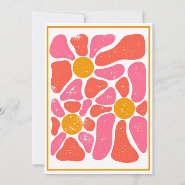 70er Jahre Orange und Rosa Retro Blume Power Einladung (Vorderseite)