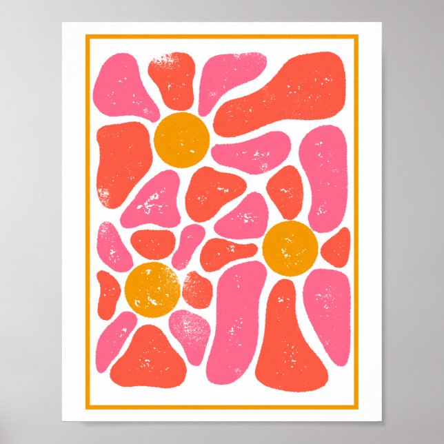 70er Jahre Orange und Rosa Retro Blume Power Poster (Vorne)