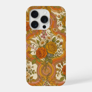 70er Jahre Vintage Retro-Blumenmuster   Warme erdi iPhone 15 Pro Hülle