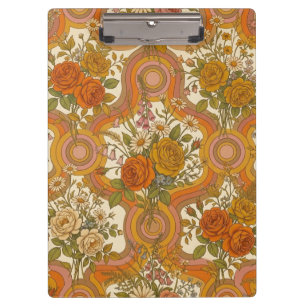 70er Jahre Vintage Retro-Blumenmuster Warme erdi Klemmbrett