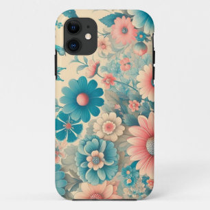70er Jahre Vintage Wiese Blaue und Rosa Blumen Case-Mate iPhone Hülle