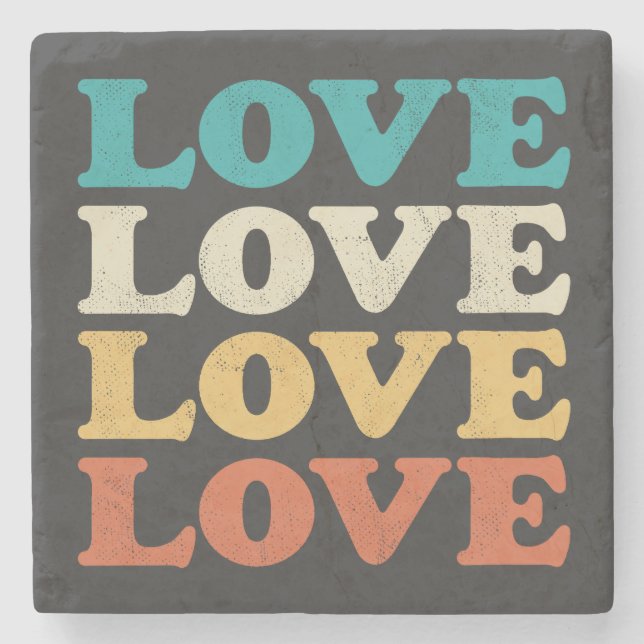 70er Liebe Retro Distressed Repeat Type Steinuntersetzer (Vorderseite)