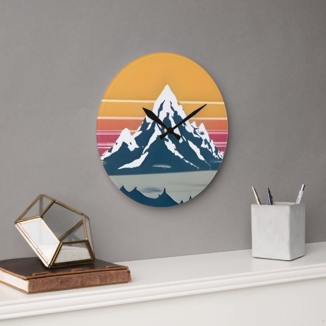 70er Mountain Sunset Wall Clock Große Wanduhr (Büro)